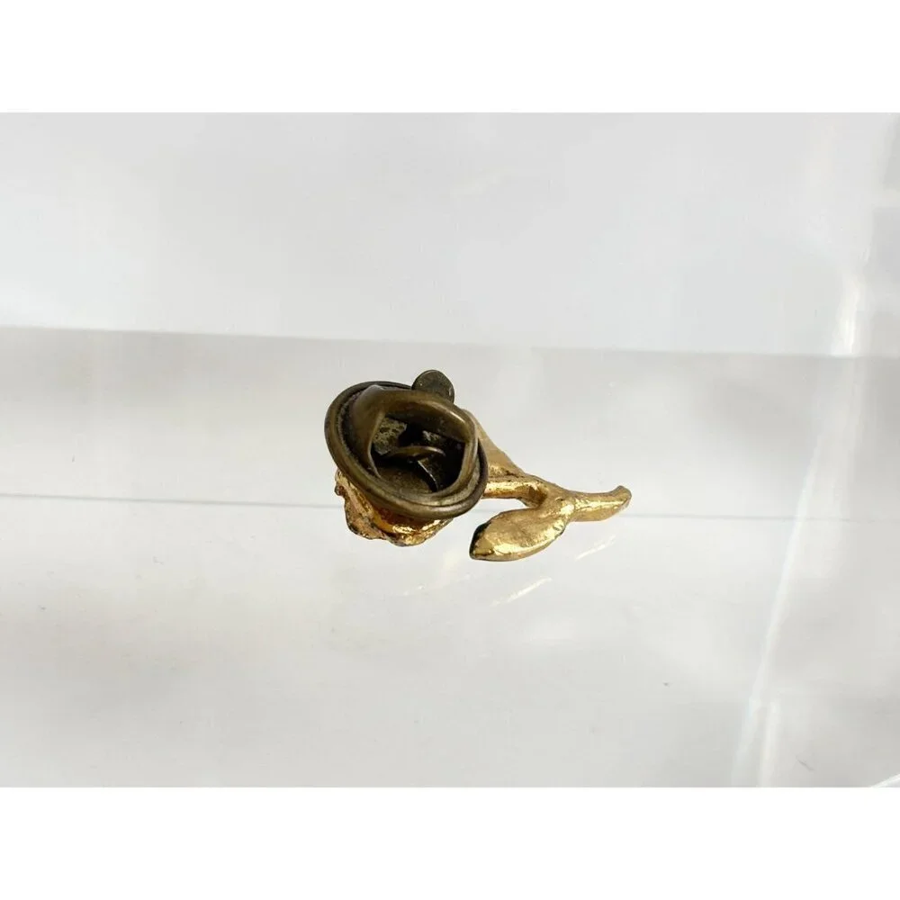 Gold Toned Rosebud Green Enameled Vintage Cute Costume Jewelry Brooch